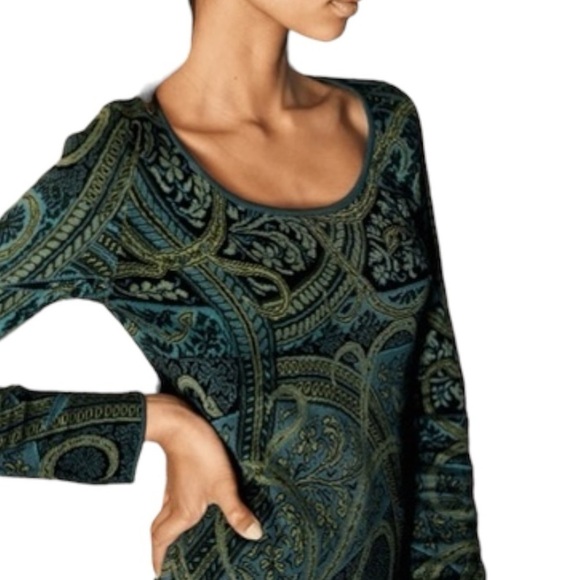 Peruvian Connection Kashmiri Paisley Jacquard Knit Sweater Dress - Green - Small - Picture 3 of 9